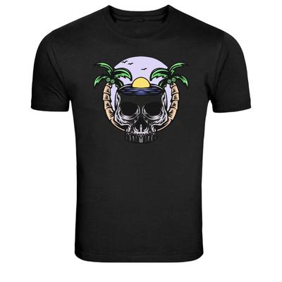 Tropisches Totenkopf Palmen Sonnenuntergang Grafik T-Shirt