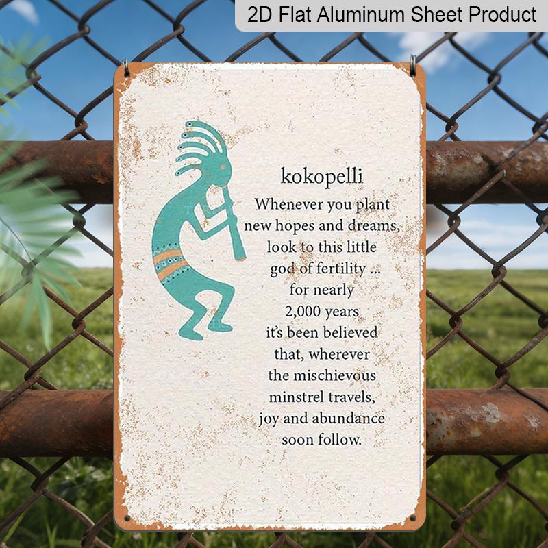 2D Flat, Tarika Kokopelli Aluminum Retro Look 7.87*11.8 Inch Decoration Painting Sign for Home Living Room, Bedroom Office Hotel Cafe and Pub Wall 20*30cm