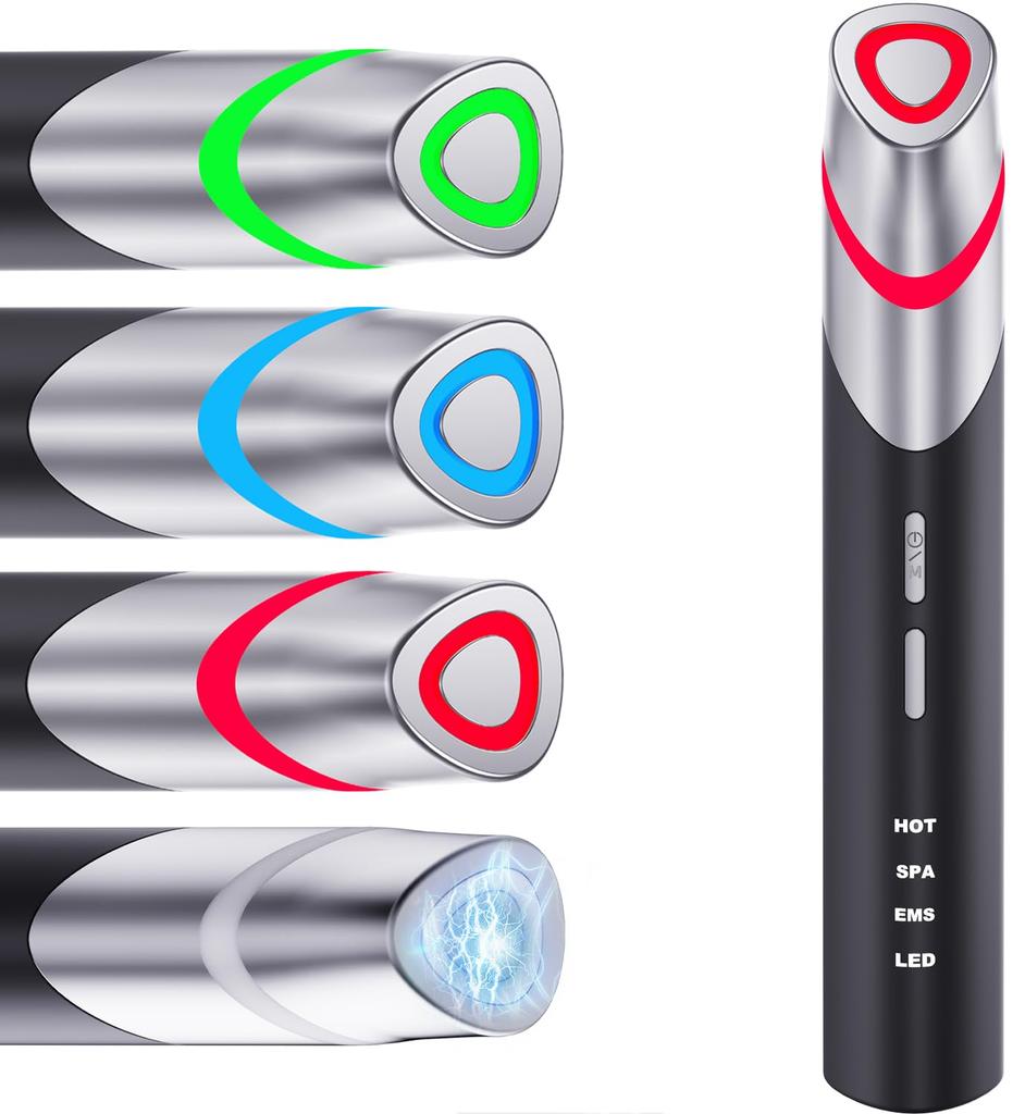 YOSINA Facial Beauty Device EMS Eye Beauty Device Red Blue Green 3 Color LED 1 Unit 6 Functions Home Beauty Salon Gift Black All-in-one AQE-RG