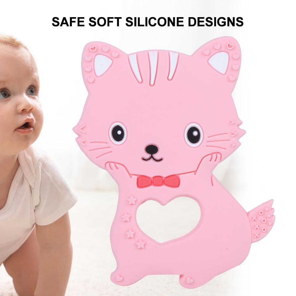 Baby Teething Toys Cartoon Animal Cat Shape Silicone Teether for Baby Kid ChildrenPink
