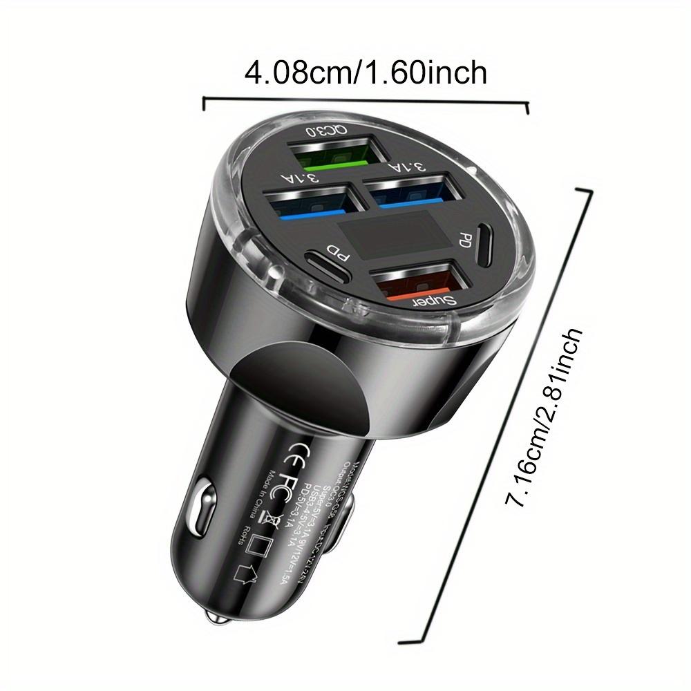 6-Port 100W Car Charger, Multi USB Fast Charging with LED Display