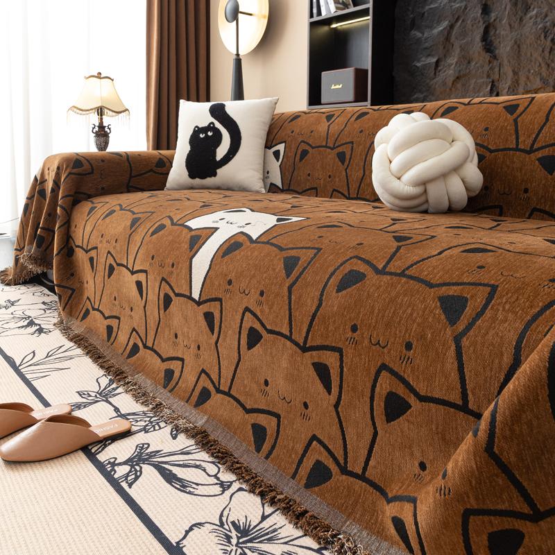 Chenille Cat-Proof Flowers Cats Sofa Cover Full Coverage Non-Slip Couch All-Season Universal Couch Camping Blanket Dust Guard