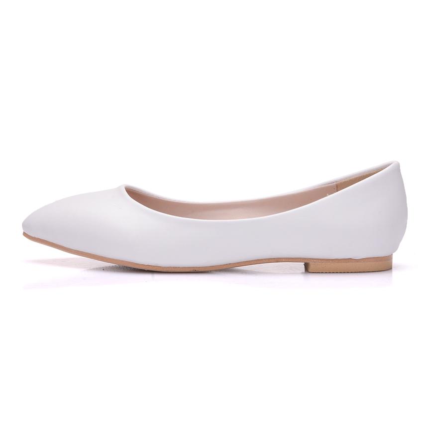 Crystal Queen Women Flats Slip On Ballet White Wedding Shoes Pointed Toe Comfortable Grandmother Boat