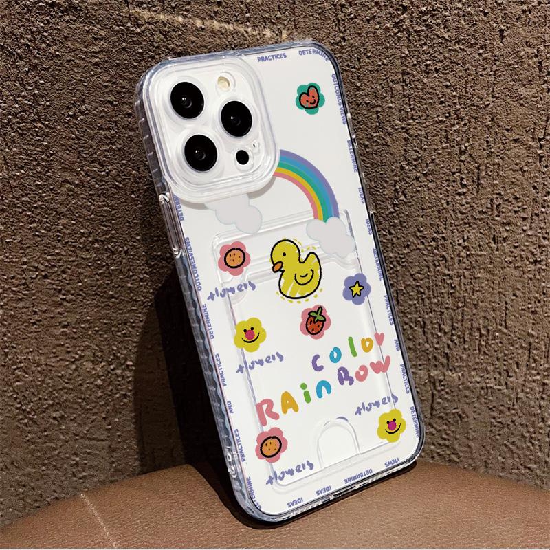 Card Slot Holder Silicone Wallet Pocket Case For iPhone 17 Air 16 14 Pro Max Oppo Reno 10 11 12 F Samsung S23 S24 S25 Plus Cover Clear Phone Bumper