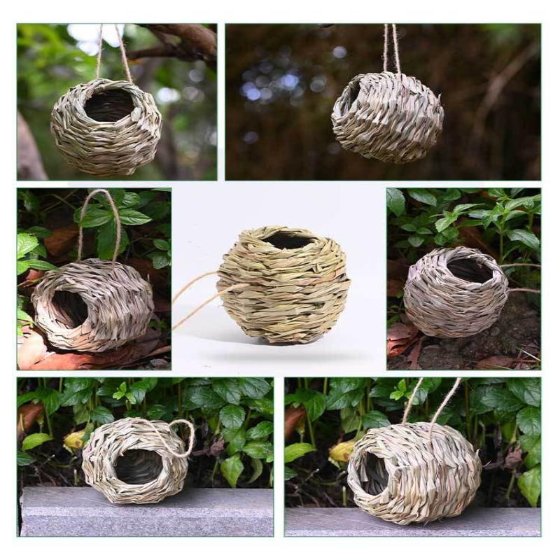 Birds Nest Bird Cage Grass Egg Cage Bird House Outdoor Decorative Weaved Hanging Parrot Nest Houses Pet Bedroom