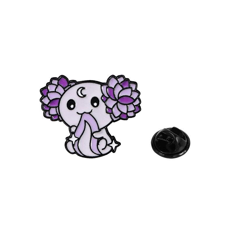 Original Enamel Alloy Brooch Cute Axolotl Flower Animal Pin Badge for Student Backpack Clothes Bag Decoration