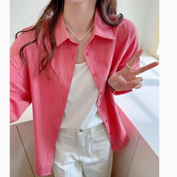 Summer Women Top Solid Color Shirt Spring Loose Thin Sunscreen Jacket High End Lazy Style New