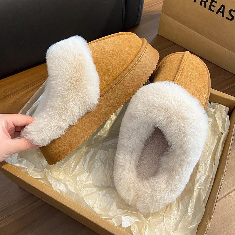 Thick-soled Cotton Slippers Women's Winter 2025 New Fashion Outer Wear Warm Plush Thickened Fluffy Slippers Snow Boots