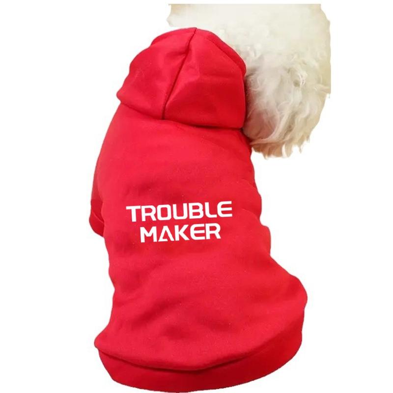 Dog Hoodie Dog Warm Coat Puppy Sweatshirt Trouble Maker Letters Printed Dog Costume Winter Dog Clothes Pet