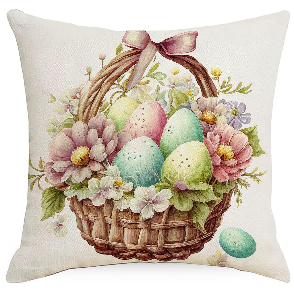 New Easter Pillowcase Spring Retro Rabbit Easter Egg Decorative Pillow Sofa Cushion Cover