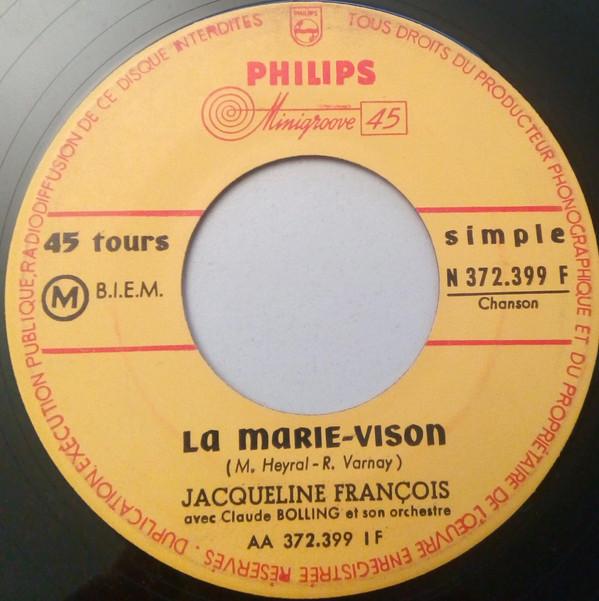 7inch Record JACQUELINE FRANÇOIS - La Marie-Vison / Serenata N372399F Philips 1956 France Pop Used