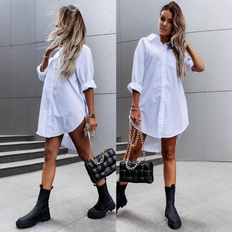 Camicia da Donna a Manica Lunga con Scollo a V, Vestibilità Larga, Bottoni, Colore Unico, Casual Elegante, Abbigliamento da Ufficio