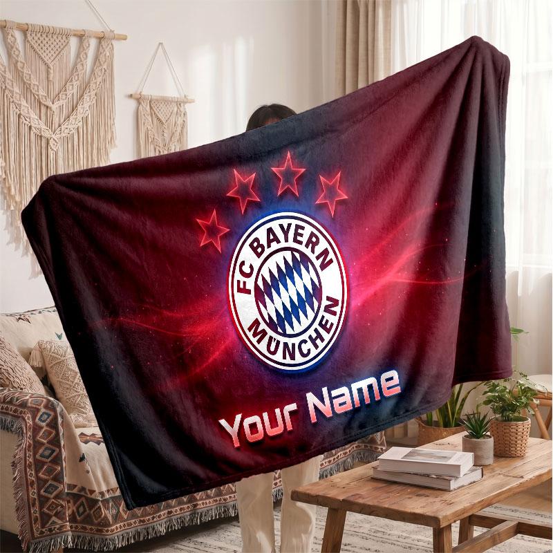 Coperta Personalizzata in Pile del Bayern Monaco con Logo Calcistico, Testo con Nome Personalizzato Morbida Calda Coperta da Divano per la Casa