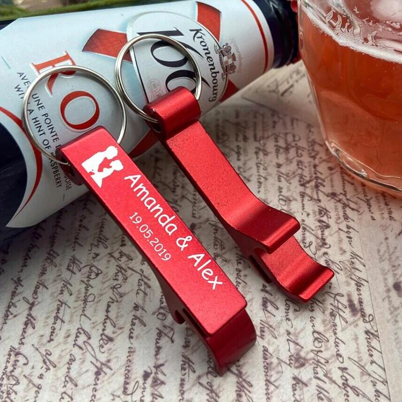 30pcs Personalized Bottle Opener Key Chain Engraved Wedding Favors Brewery Hotel Restaurant Bar Logo Custom Party Private Gift