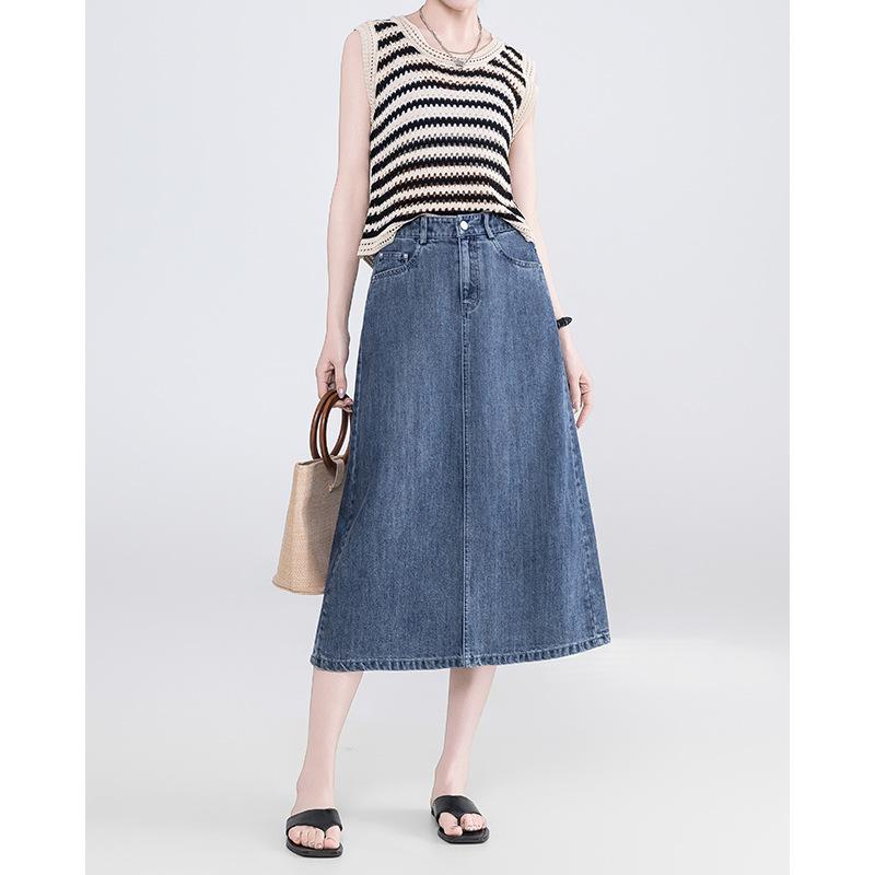 

Tennis Cotton Slit Denim Skirt for Women In Spring and Summer New High-waisted Slim and Versatile Mid-length Denim Skirt XXL синий