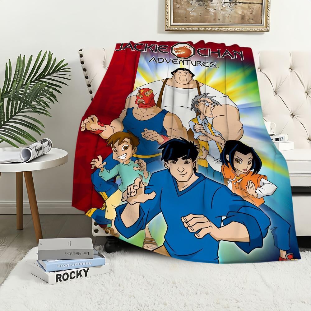 C-Chan A-Adventures J-Jackie Blanket For Cartoon Soft Throw Blanket For Picnic Bed Sofa Home Bedroom Cozy Warm Comfortable