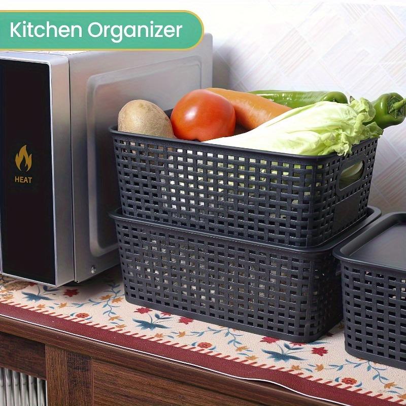 6pcs Stackable Plastic Storage Baskets with Lids, Transparent Organizer Bin with Handles for Home Office Pantry Shelf