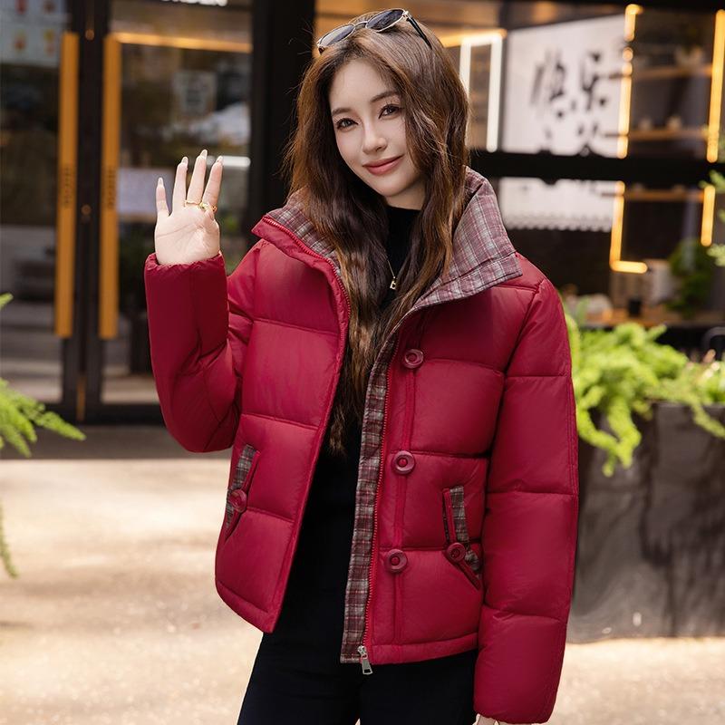 

Маленький воротник-стойка хлопковая куртка женская зимняя новая теплая модная короткая маленькая хлопковая куртка 3XL suggestion [150--165] catties красный