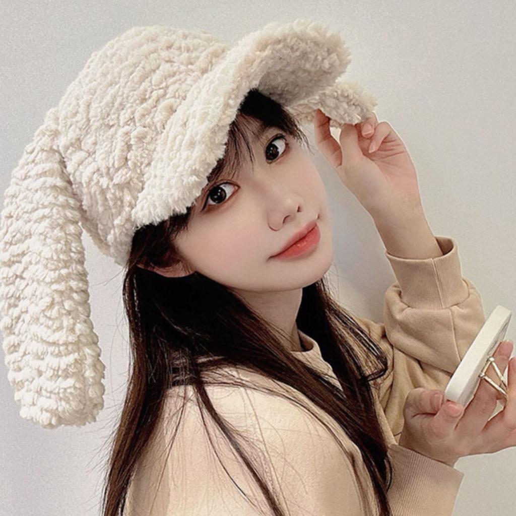 Winter Warm Cap Plush Hat with Rabbit Ears Soft Breathable Furry Baseball Hat Women Headdress Outdoor Activity Headgear