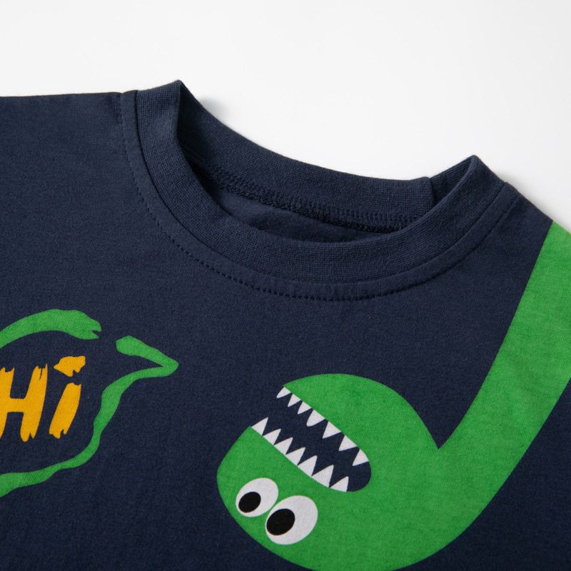 Children's Clothing Summer Kids Short-Sleeved T-shirt Boys and Girls Dinosaur round Neck Clothes Baby Boy Loose Shoulder 100% Cotton Coat