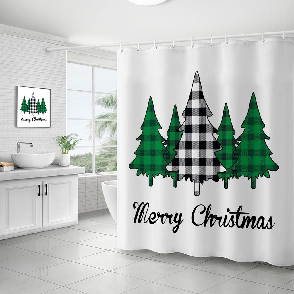 Best-Selling Christmas Digital Print Shower Curtain Waterproof, Includes Plastic C-Shaped Hooks