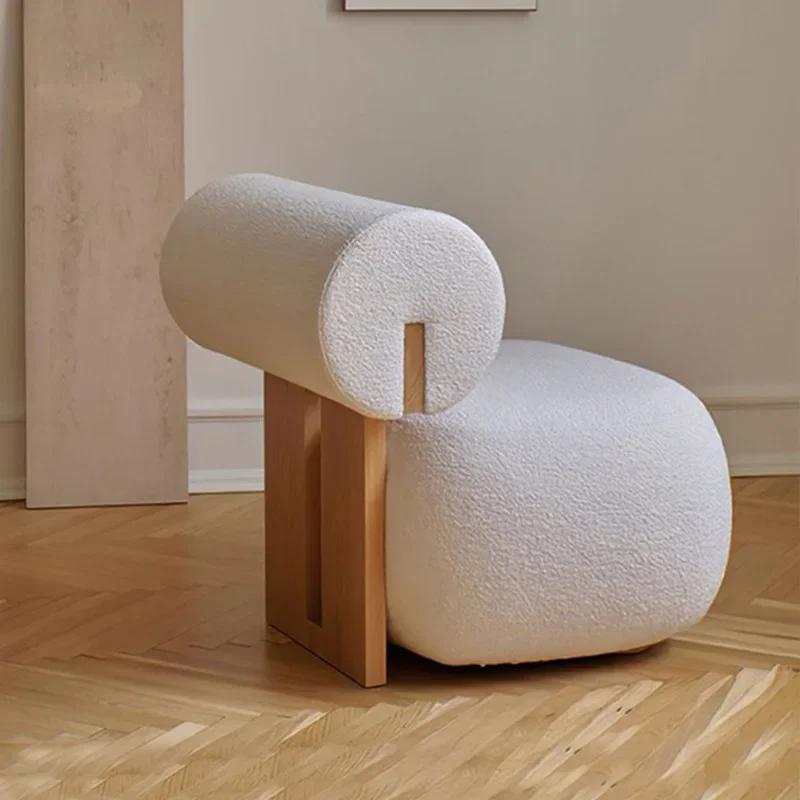 Nordic Solid Wood Sofa Chair Modern Light Luury Cream Style Living Room Lazy Lamb Plush Hippo Chair Single Person