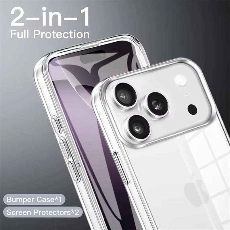 360 Full Body Front Back Clear Protective Phone Case For iPhone 17 Air 16E 16 15 14 11 12 13 Pro Max Plus PC+TPU Bumper Cover