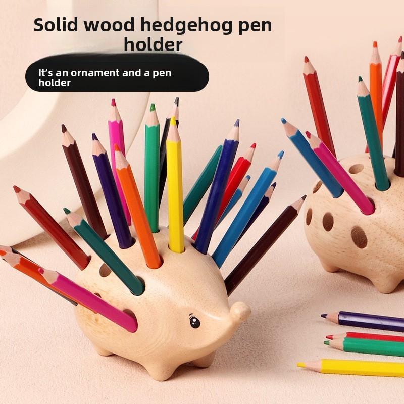 Hedgehog Creative Wooden Pen Cup Pencil Holder Storage Decoration Desktop