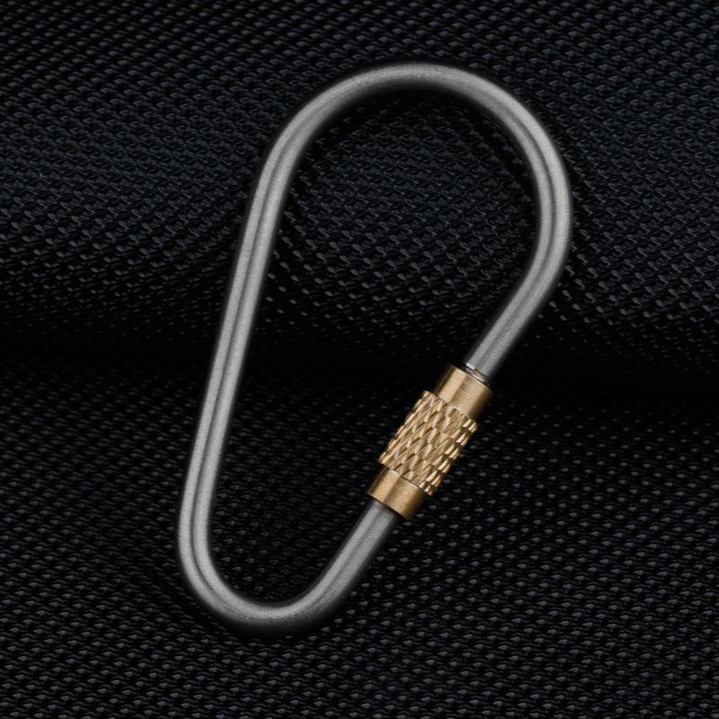Outdoor Camping Titanium Alloy Carabiner Brass Locking Hook with Loop for Keys Backpacks, and Simple D-Rings