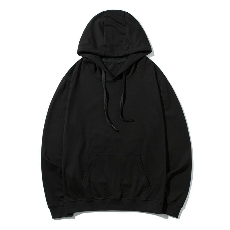 

Зимний новый мужской однотонный свитер с длинным рукавом, модная куртка из флиса с капюшоном, спортивный топ XXL чёрный