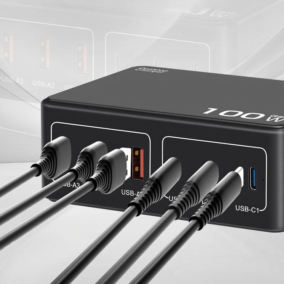 HENGHUAWEI 100W PD Fast Charger Multi-Port USB Digital Display Charging Block for Laptop/MacBook/iPad/iPhone