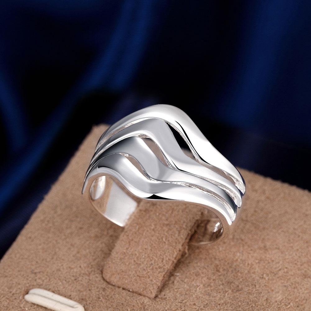 925 Sterling Silver Four Line Smooth Surface Ring Fashion Wedding Jewelry
