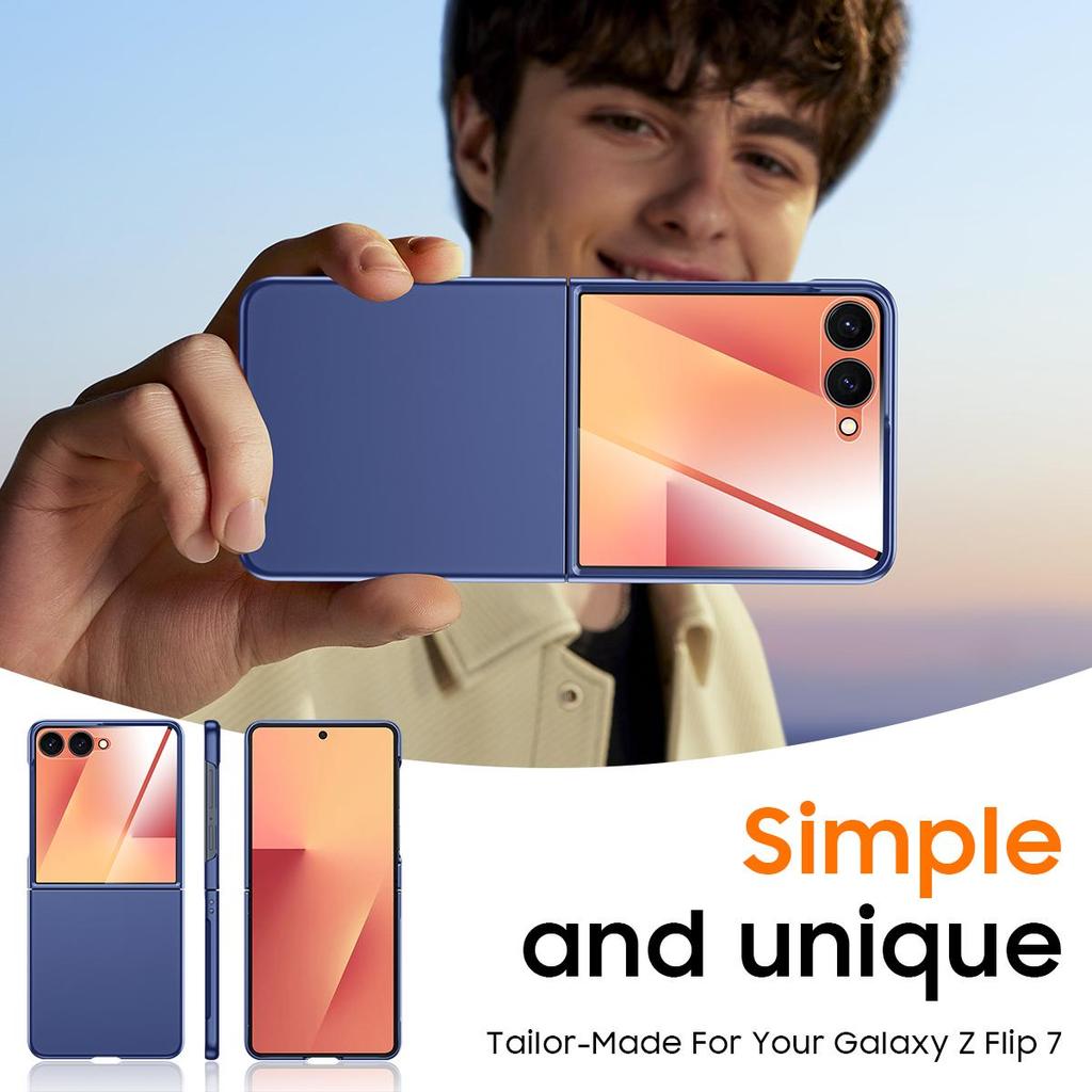 Protective Case with Built-in Tempered Glass Screen Protector Slim Design Sandblasted Finish for Samsung Galaxy Z Flip 7-Blue