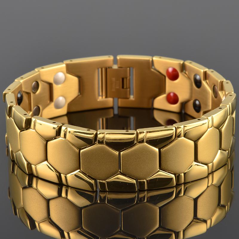 

Золотой цвет 18 мм ширина 4 в 1 магнитный мужской браслет мужские украшения твердые мужские браслеты из нержавеющей стали 316L браслеты ювелирные изделия 21.5CM золотой