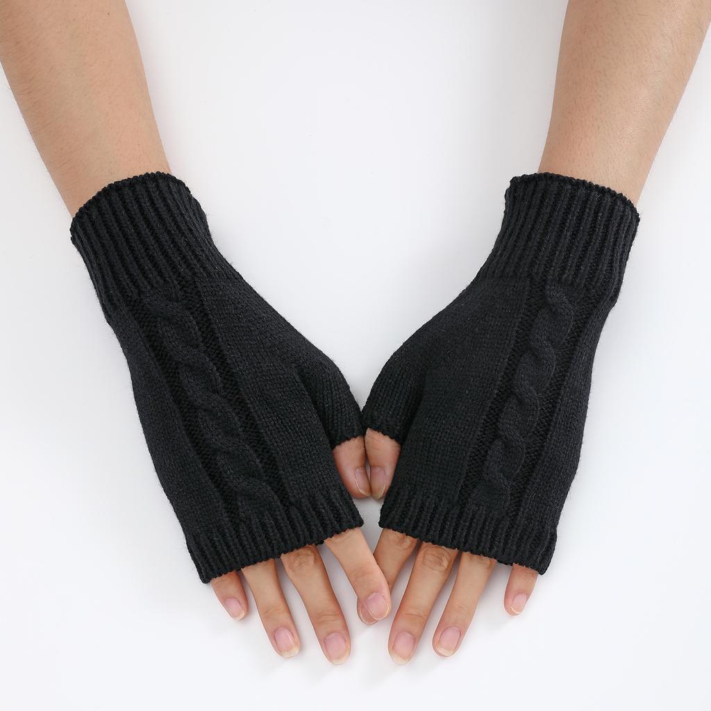 New Autumn and Winter Men's and Women's Half Fingered Woolen Gloves with Twisted Hair Warm and Fashionable Fake Sleeves and Knitted Sleeves
