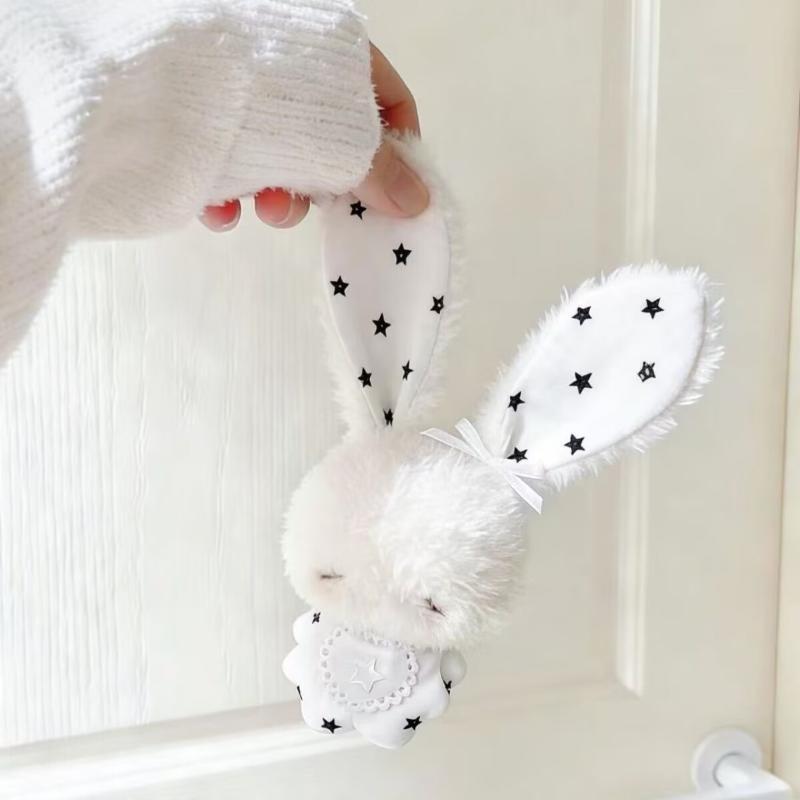 Fluffy Cartoon Stuffed Bunny Keychain Soft Long Ear Plush Bag Charm Cute Bead Chain Pendant for Tote Bag Decor Women