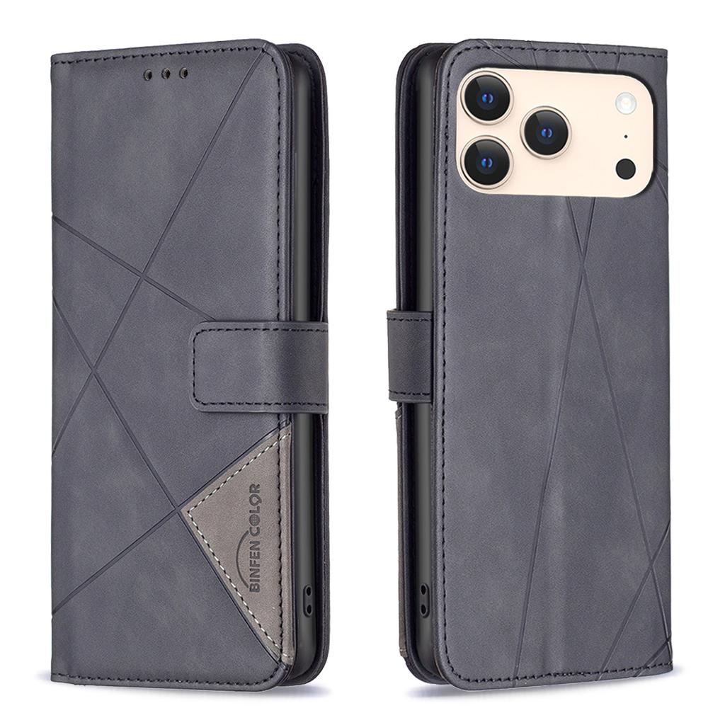 For iPhone 17 Pro Max Phone Case BINFEN COLOR Wallet Stand Geometry Imprinted Leather Cover