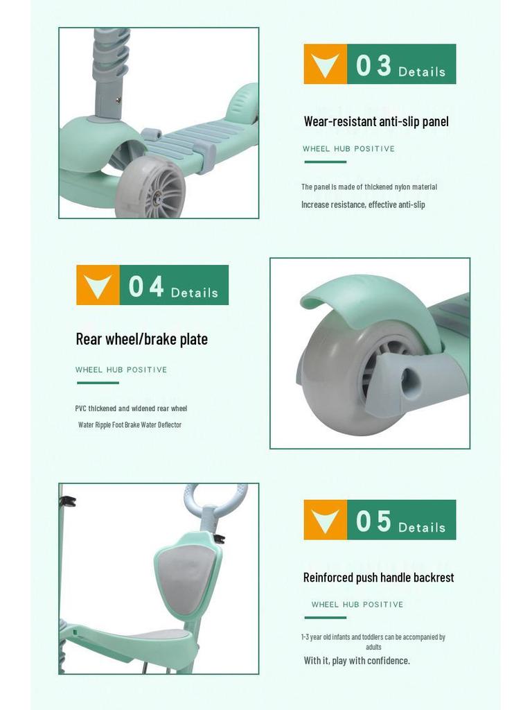 3-in-1 Kids' Scooter for Ages 2-6: Convertible Seat, Flashing Wheels, Three-Wheel Wiggle Board.