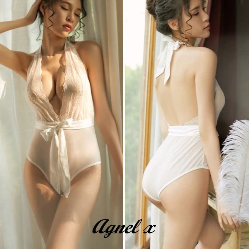 Sexy Lingerie Inner Underwear Nightwear One Piece Setup X034 [Agnel x] See-Through Women's (White, XL)