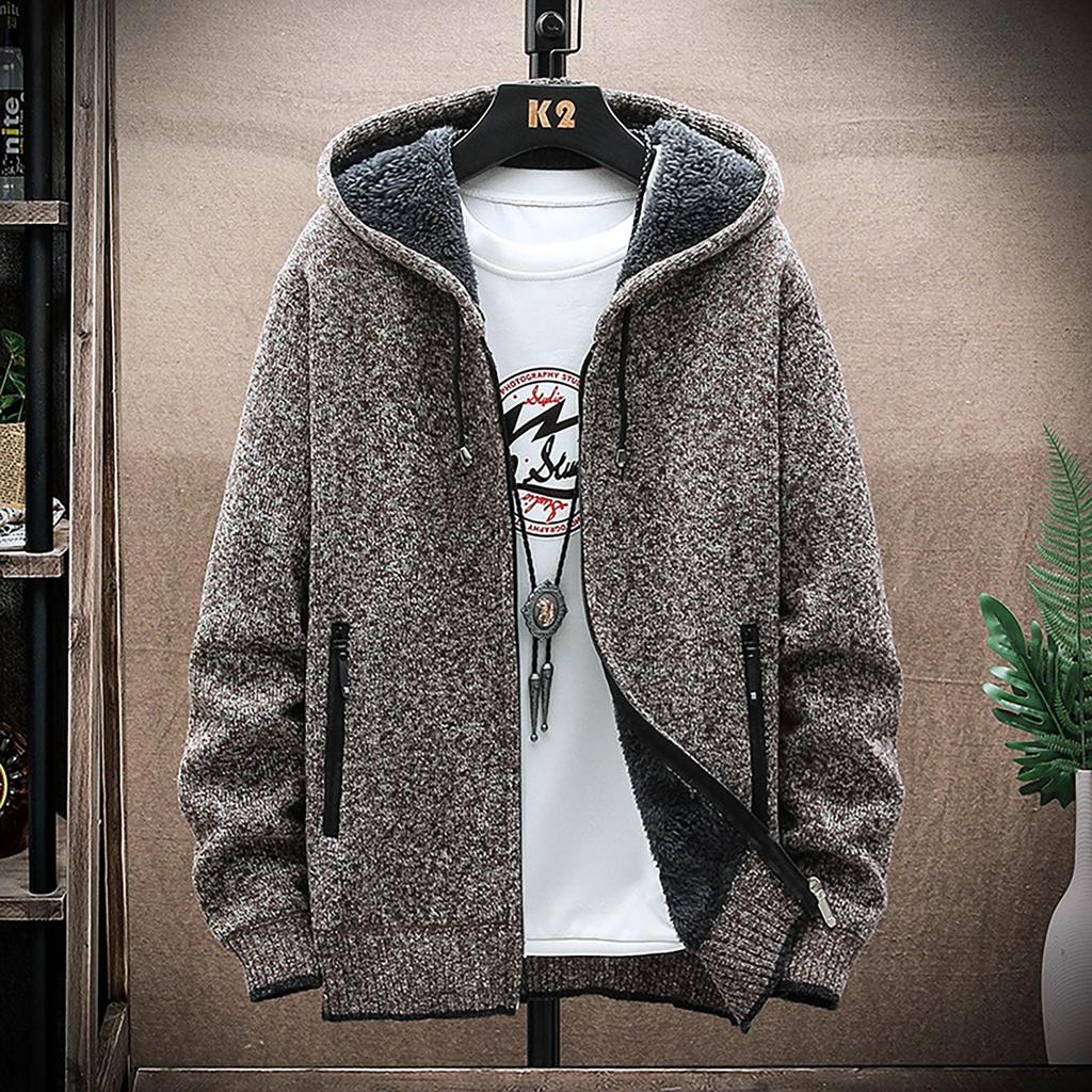 Erkek Sonbahar Ve Kış Rahat Kazak Ceket Sıcak Örgü Kazak Kapşonlu Hoodie