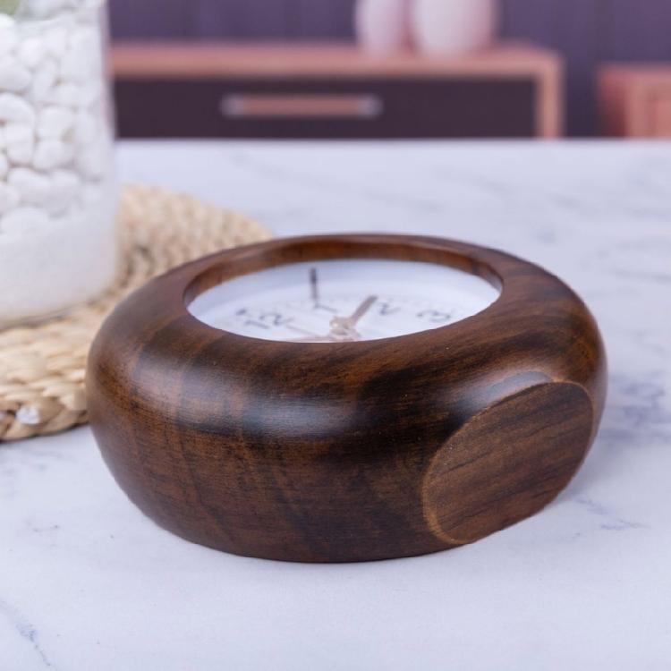 Small Clock Wood Alarm Clock with Arabic Numerals, Quiet and Elegant