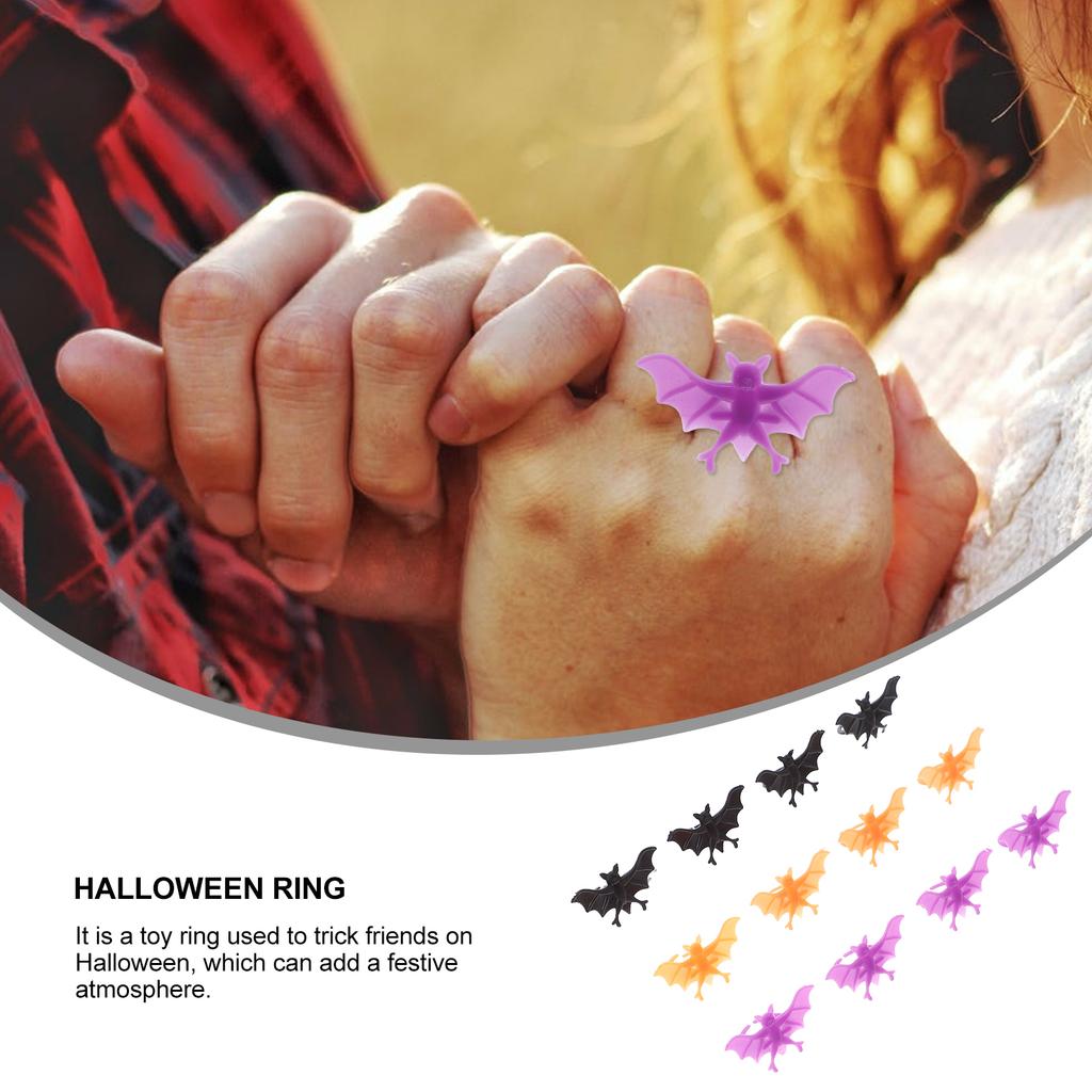 60 Pcs Halloween Stocking Stuffers Bat Ring Mens Children’s Toys Dress Up Party Hand Accessory Skull Rings