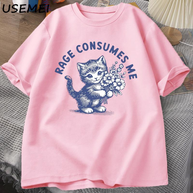 

Rage Consumes Me T Shirt Weirdcore Funny Hilarious Kitten Meme T-shirt Dark Humor Unhinged T Shirt Mental Health Tees Shirt Tops XL рожевий