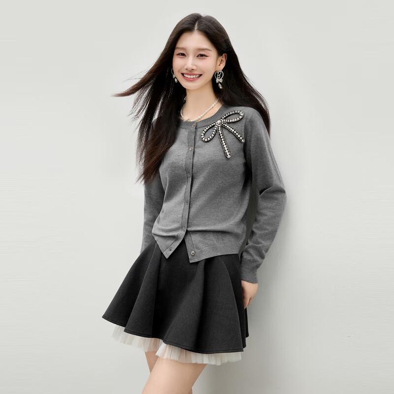 

Qushui Yiren Women s Beaded Bow Thin Knitted Cardigan S