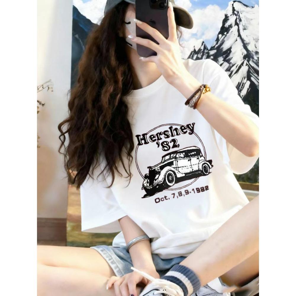 Summer Trendy Women Short Sleeve T-shirt, Niche Minimalist Loose Casual Design Top M