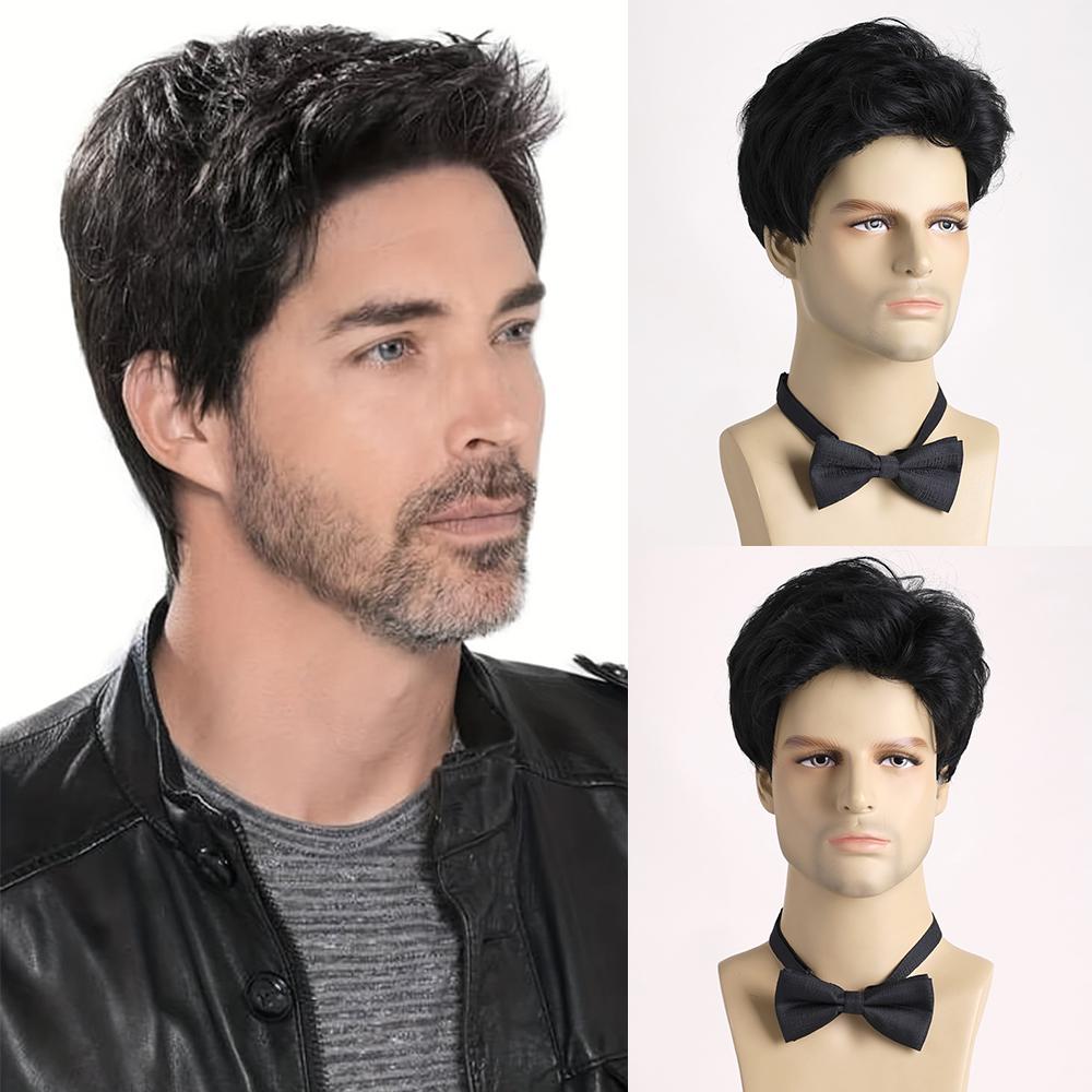 Kort Nat Krullend Haar Voor Mannen Jonge Mannen Hittebestendig Vezel Synthetische Pruiken 10inches&1pc beige