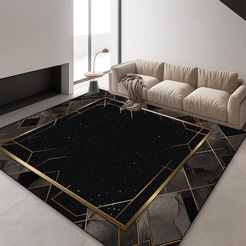 Europäischer Luxus Schwarz Gold Marmor Teppich Wohnzimmer Heimdekoration Tradition Rutschfeste Teppiche Schlafzimmer Garderobe Eingangstürmatte