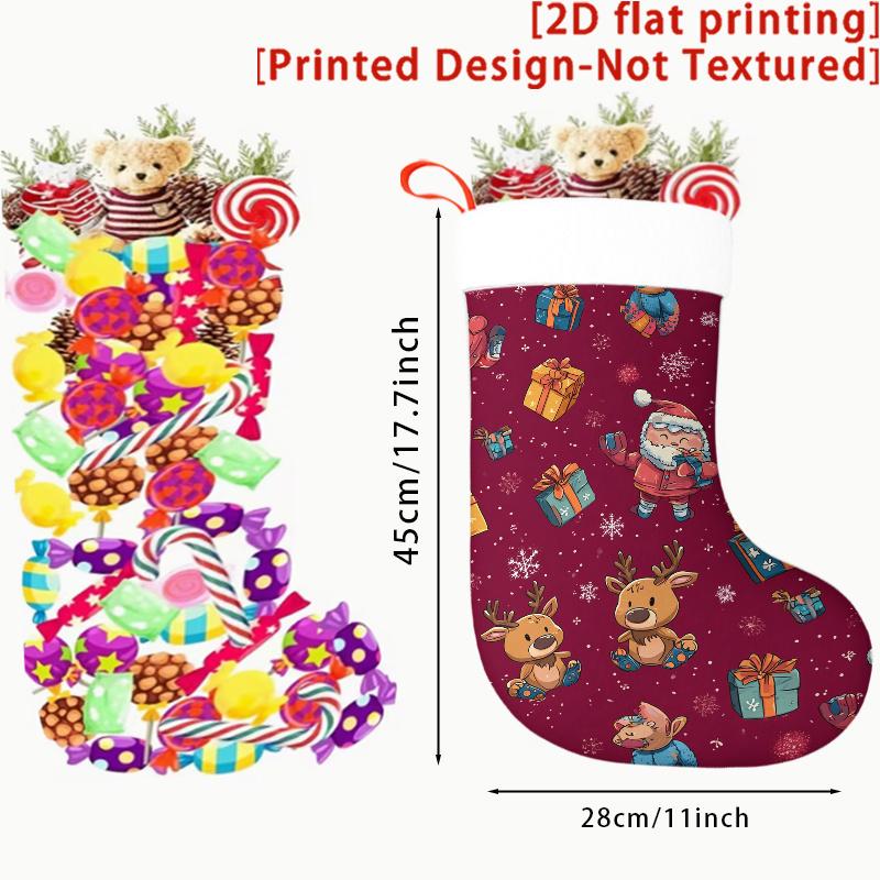 Christmas Decoration Fireplace Hanging stocking2D Flat Bright Red Cartoon Reindeer Santa Snowflake Gift X 2 (2
