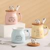 Cute Cartoon Cat Ceramic Mug with Lid and Spoon – Breakfast Coffee Cup