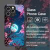 Moon Cherry Blossom Pattern Scenery Tempered Glass Phone Case for iPhone 17 16 Pro Max 15 14 13 12 11 Mini XS XR 7 8 Plus Cover